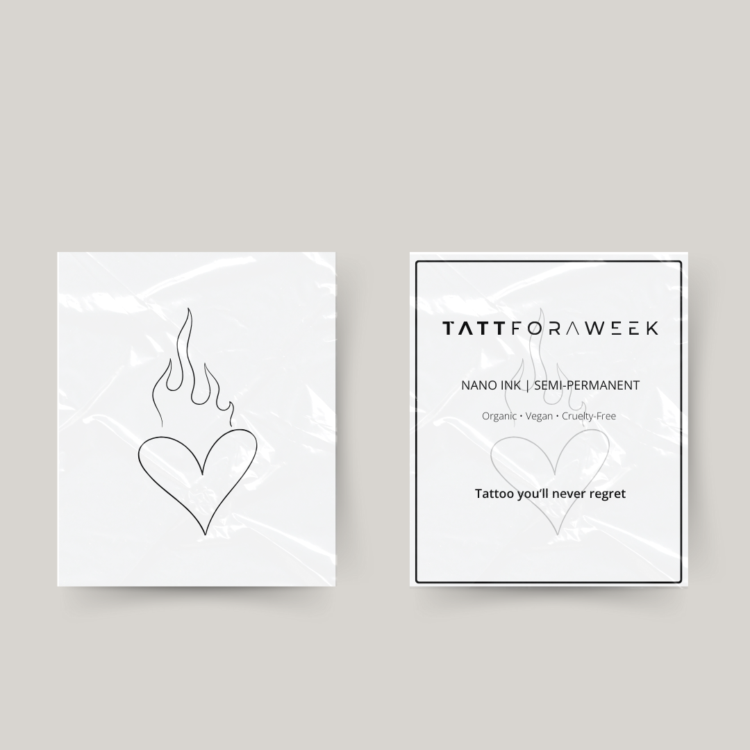 Temporary tattoo heart on fire