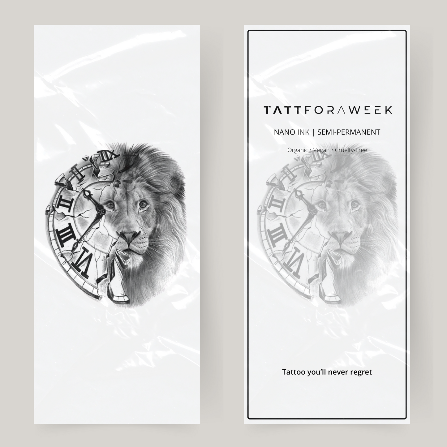 Large fake tattoo clock & lion