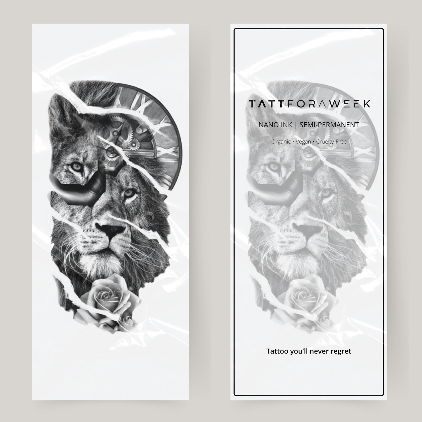 Large fake tattoo lion & clock