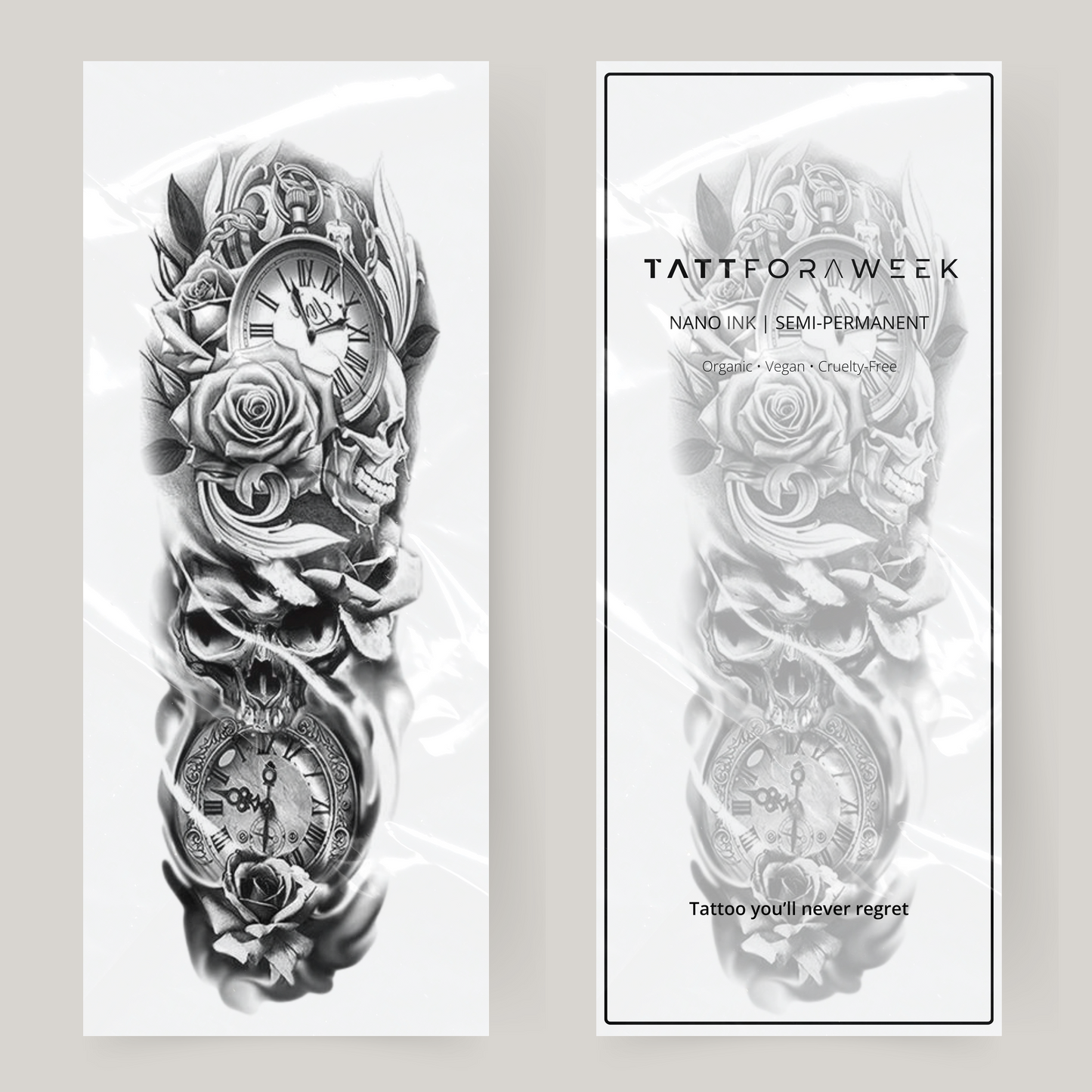 Fake tattoo sleeve roses, skulls & bells