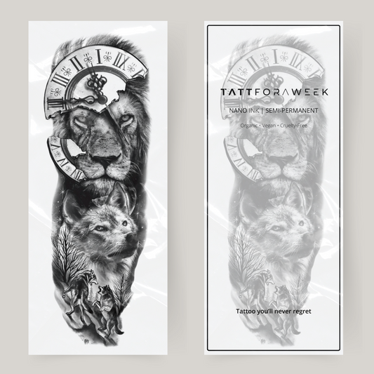 Fake tattoo sleeve lion & fox